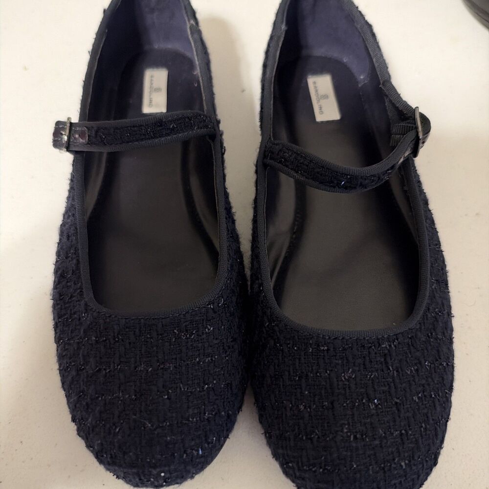 Bandolino Mary Jane Round Toe Knit Ballet Flat Navy Blue Glitter 8.5M